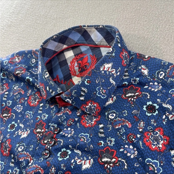 Au Noir Men's Shirt Button Up Long Sleeve Size 4 Large Blue Floral Flowers - Picture 3 of 8